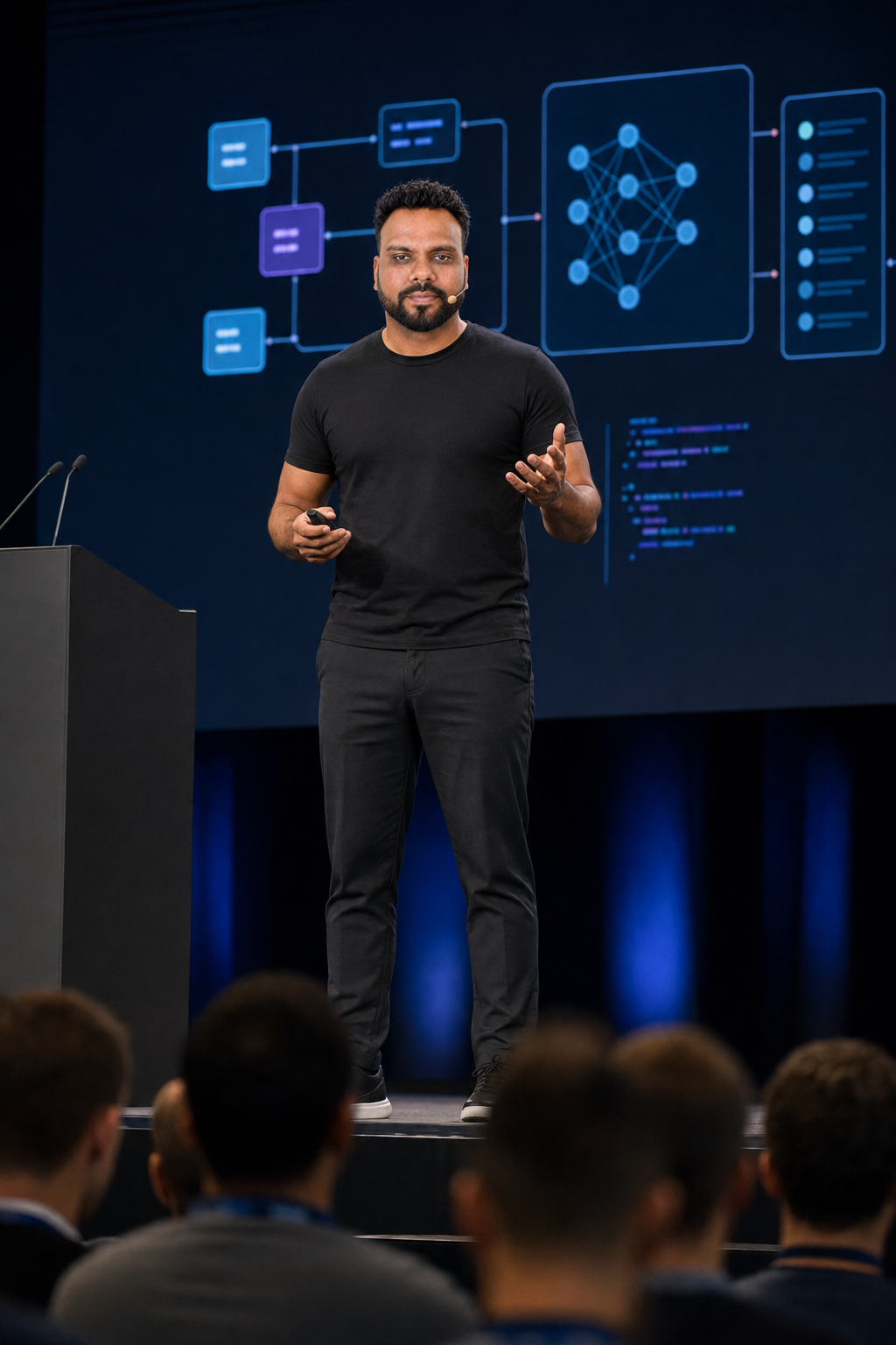 Brij Kishore Pandey speaking to a developer audience at a technical conference
